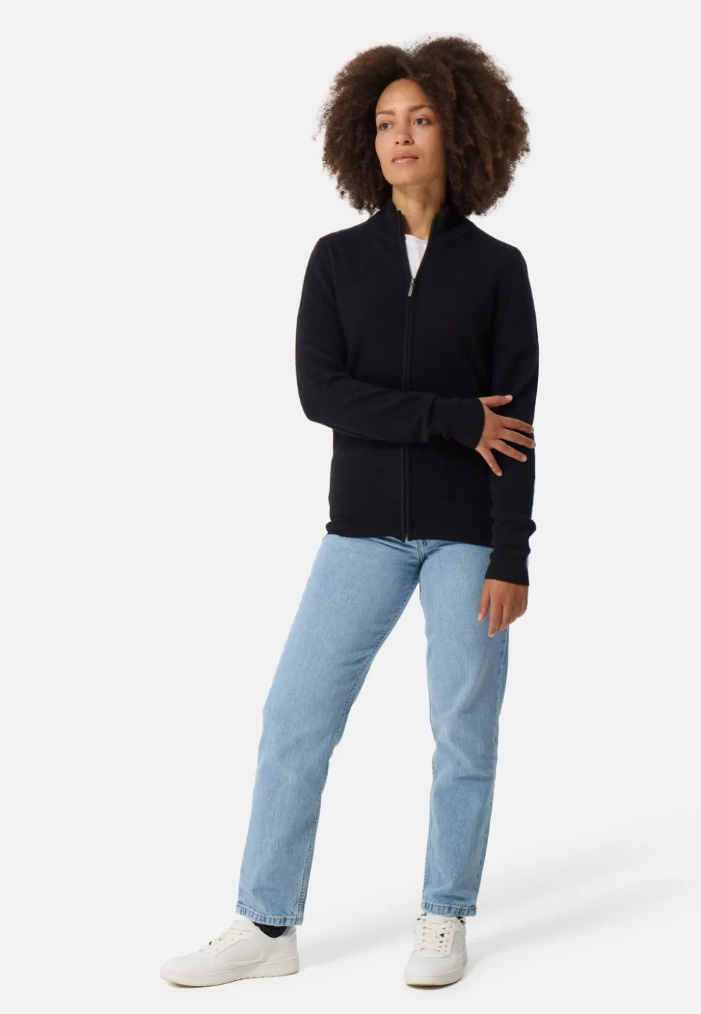 Kaschmir Strickjacke Cardigan mit Reissverschluss schwarz