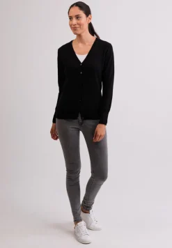 Kaschmir Strickjacke Cardigan V-Ausschnitt schwarz