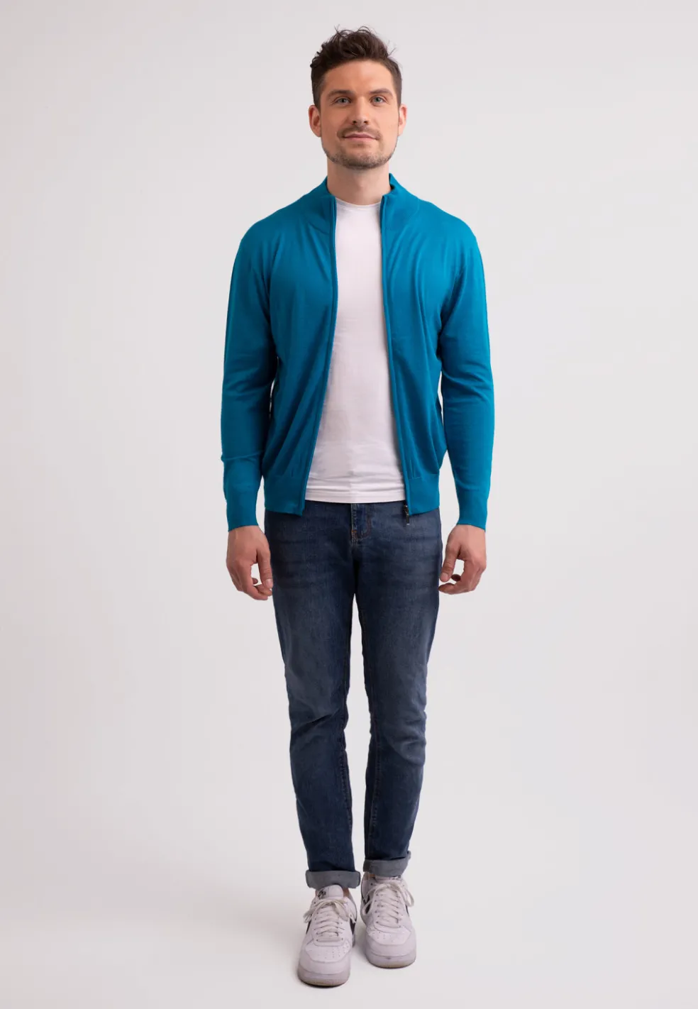 Kaschmir Strickjacke Cardigan mykonos blau (Frühling)