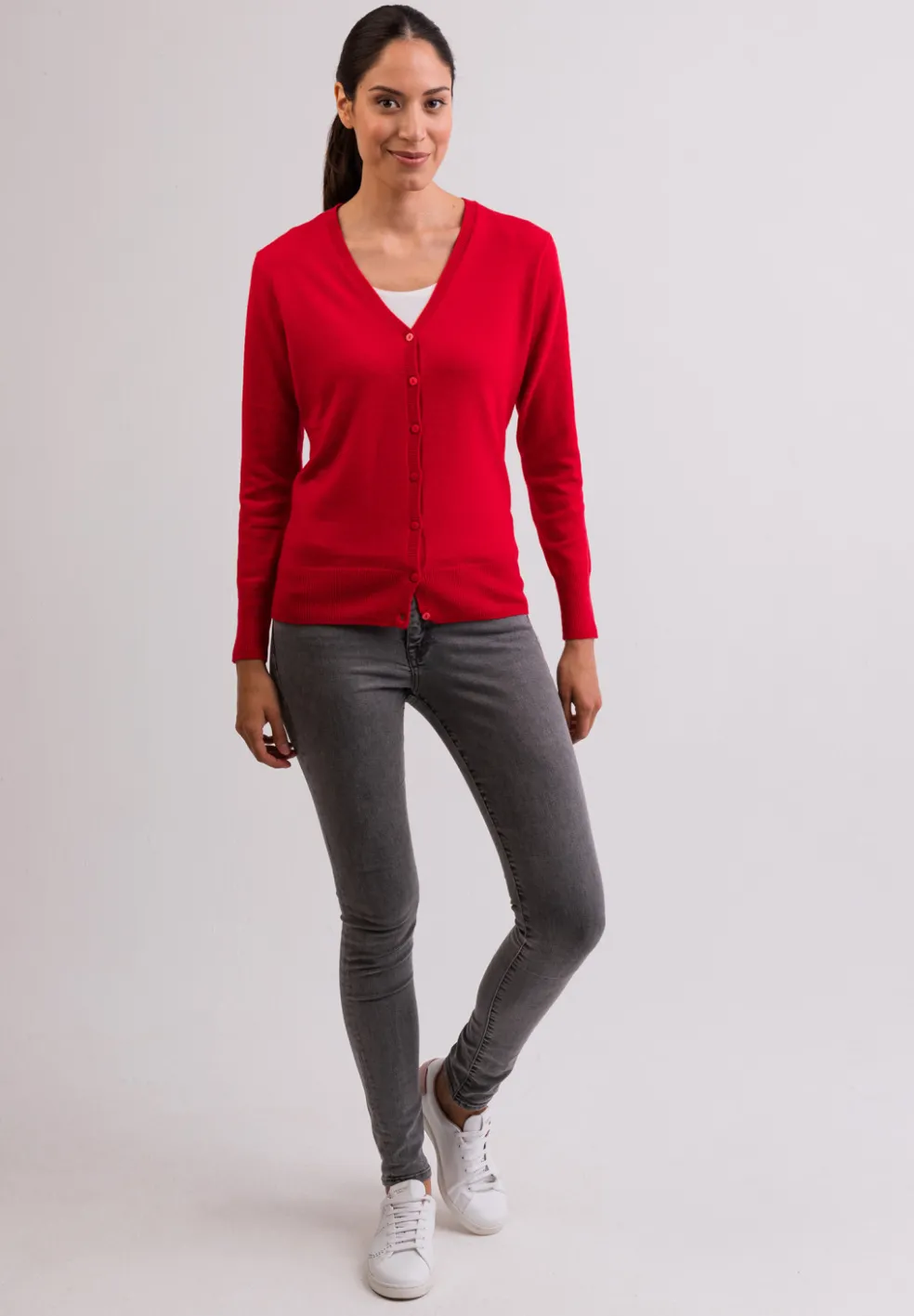 Kaschmir Strickjacke Cardigan V-Ausschnitt rot