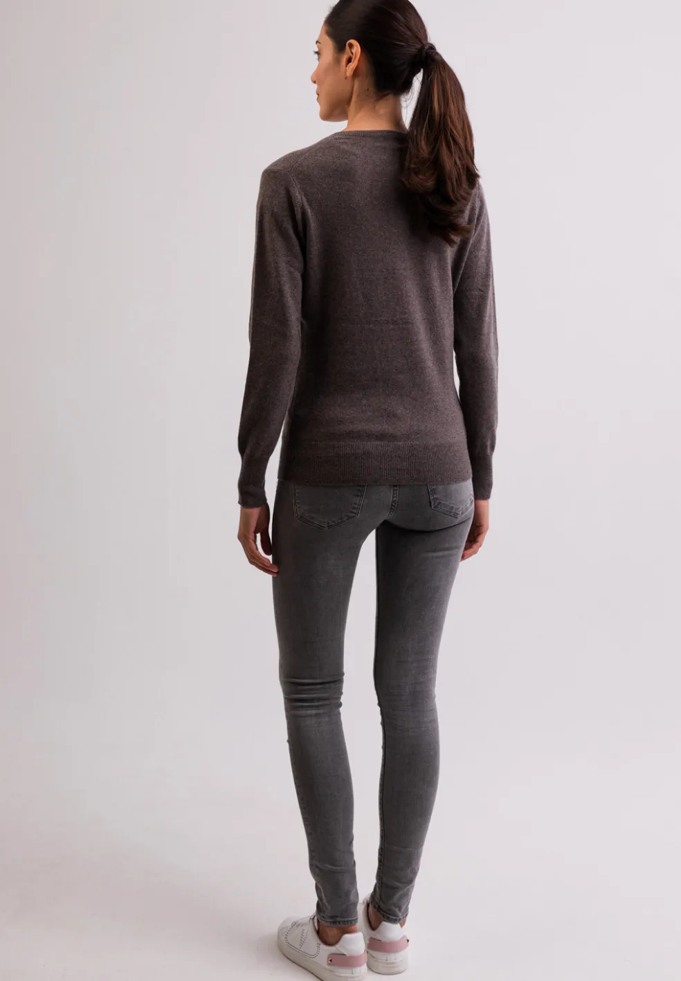 Kaschmir Strickjacke Cardigan Rundhals taupe melange