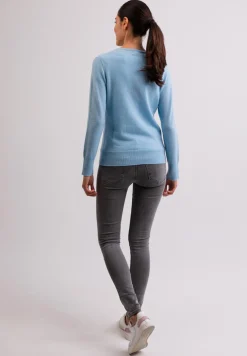 Kaschmir Strickjacke Cardigan Rundhals hellblau