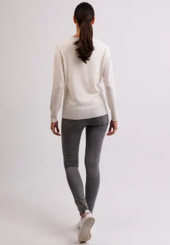 Kaschmir Strickjacke Cardigan Rundhals weiss