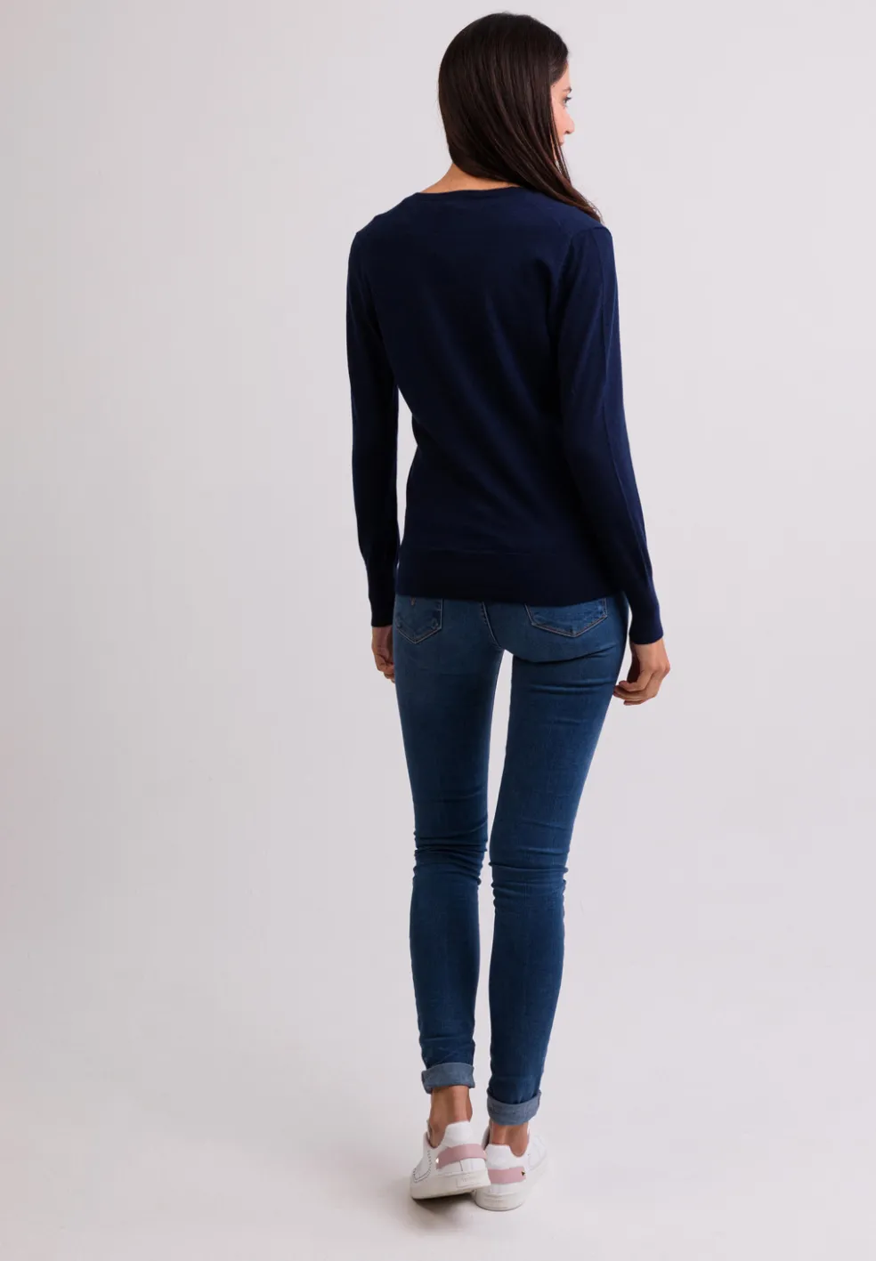 Kaschmir Strickjacke Cardigan V-Ausschnitt marine blau (Frühling)