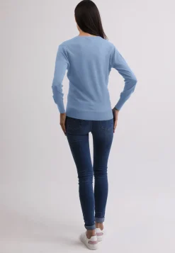 Kaschmir Strickjacke Cardigan V-Ausschnitt hellblau (Frühling)