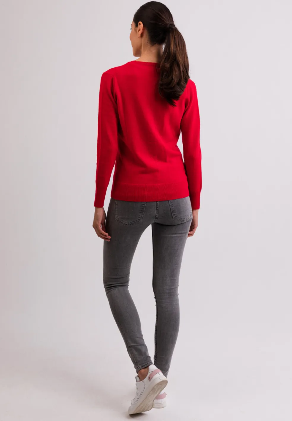 Kaschmir Strickjacke Cardigan V-Ausschnitt rot