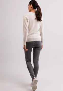 Kaschmir Strickjacke Cardigan V-Ausschnitt weiss