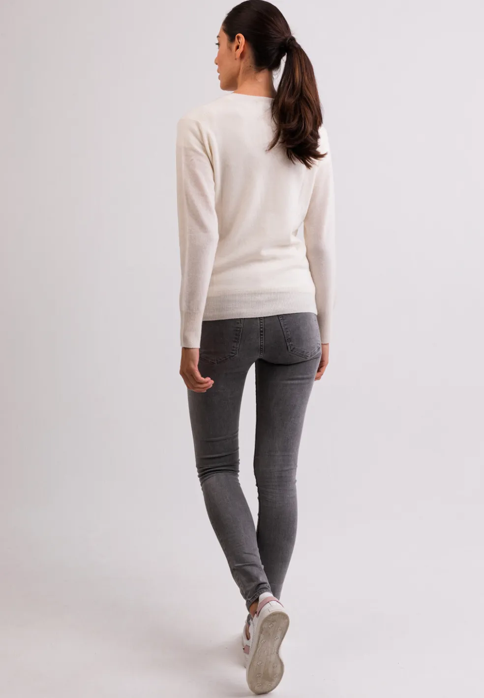Kaschmir Strickjacke Cardigan V-Ausschnitt weiss