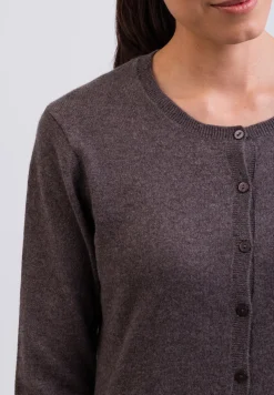 Kaschmir Strickjacke Cardigan Rundhals taupe melange