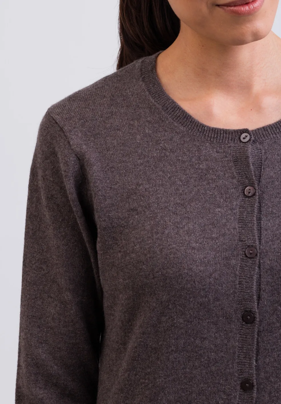 Kaschmir Strickjacke Cardigan Rundhals taupe melange