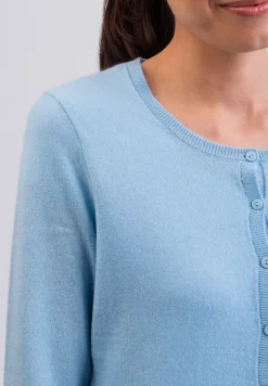 Kaschmir Strickjacke Cardigan Rundhals hellblau