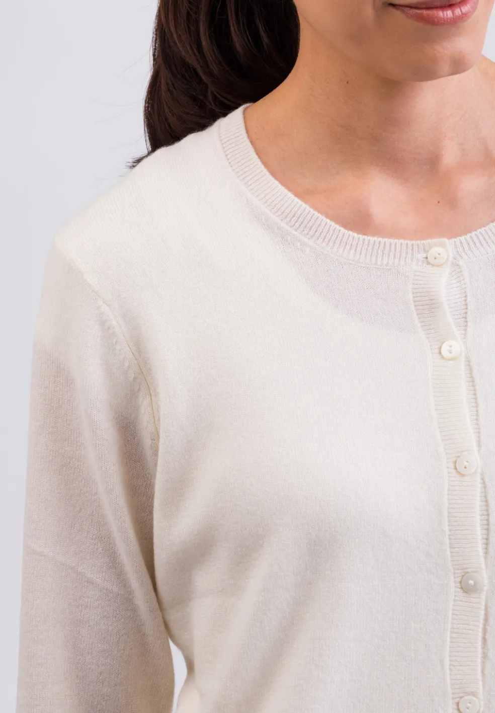 Kaschmir Strickjacke Cardigan Rundhals weiss