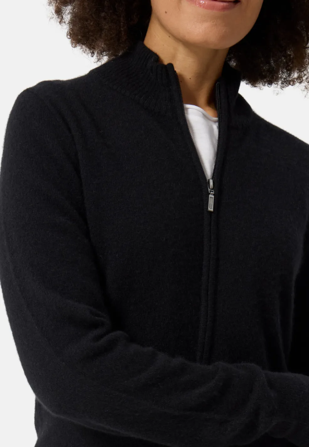 Kaschmir Strickjacke Cardigan mit Reissverschluss schwarz