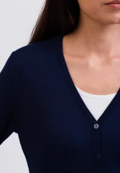Kaschmir Strickjacke Cardigan V-Ausschnitt marine blau (Frühling)