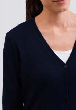 Kaschmir Strickjacke Cardigan V-Ausschnitt marine blau