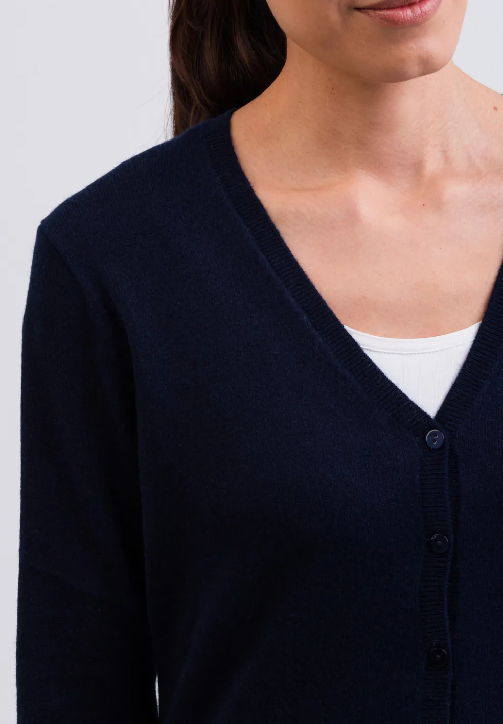Kaschmir Strickjacke Cardigan V-Ausschnitt marine blau