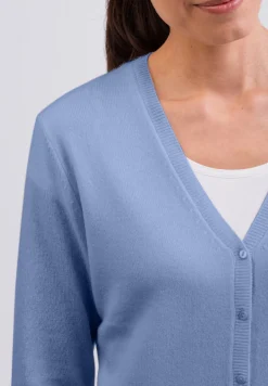 Kaschmir Strickjacke Cardigan V-Ausschnitt hellblau