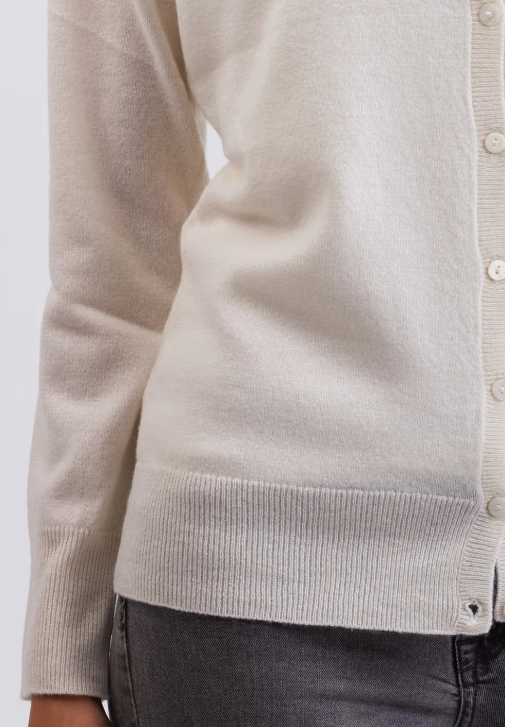 Kaschmir Strickjacke Cardigan Rundhals weiss