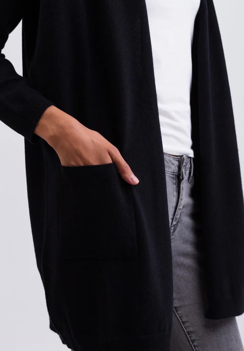 Kaschmir Strickjacke Cardigan Lang schwarz
