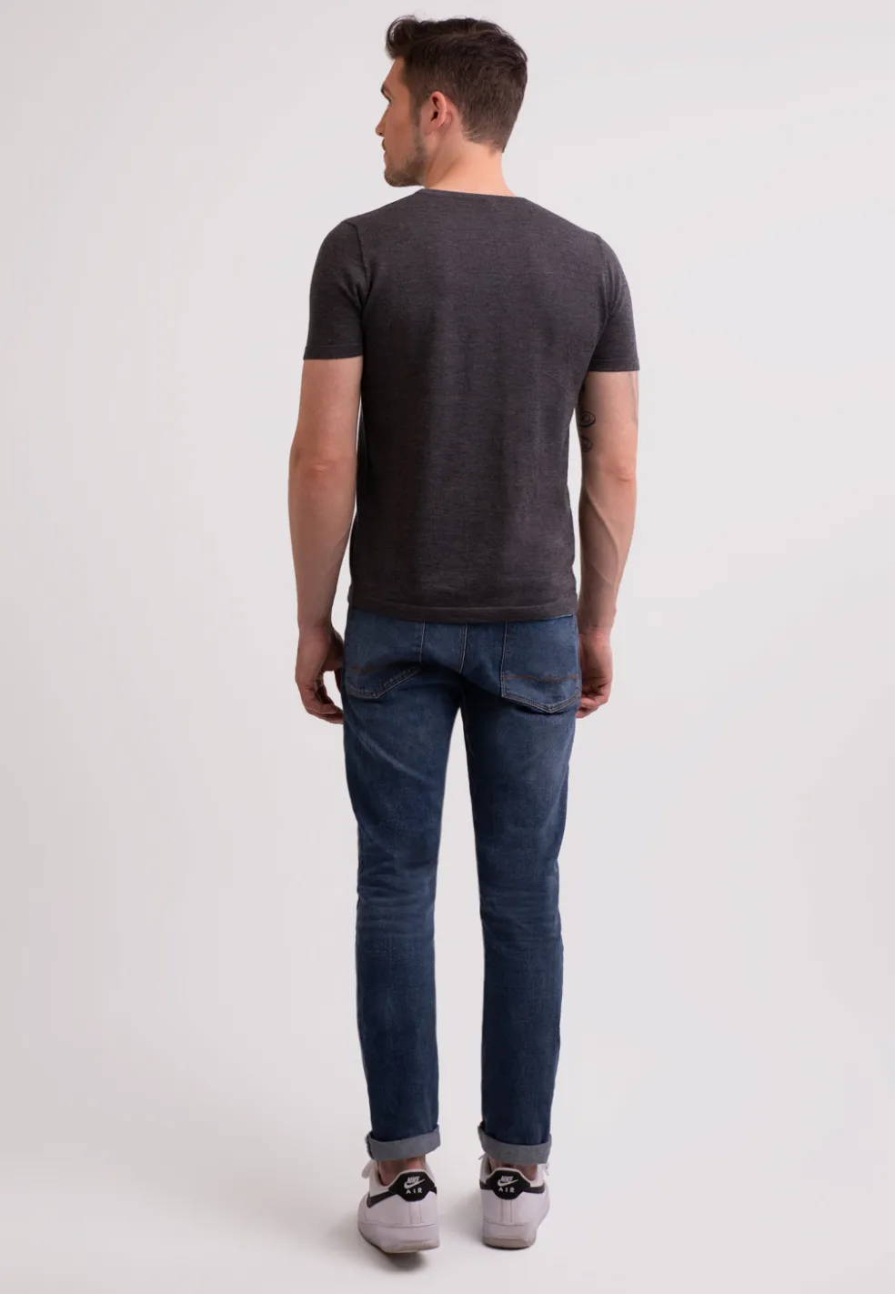 Kaschmir T-Shirt mit Rundhals dunkel anthrazit