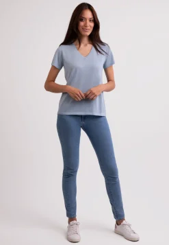 Kaschmir T-Shirt mit V-Ausschnitt himmelblau