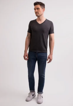 Kaschmir T-Shirt mit V-Ausschnitt dunkel anthrazit