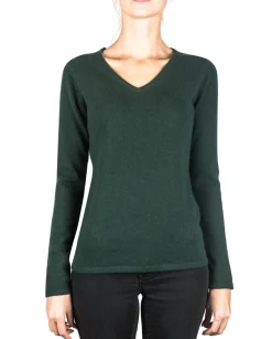 Kaschmir V-Ausschnitt Pullover dunkelgrün