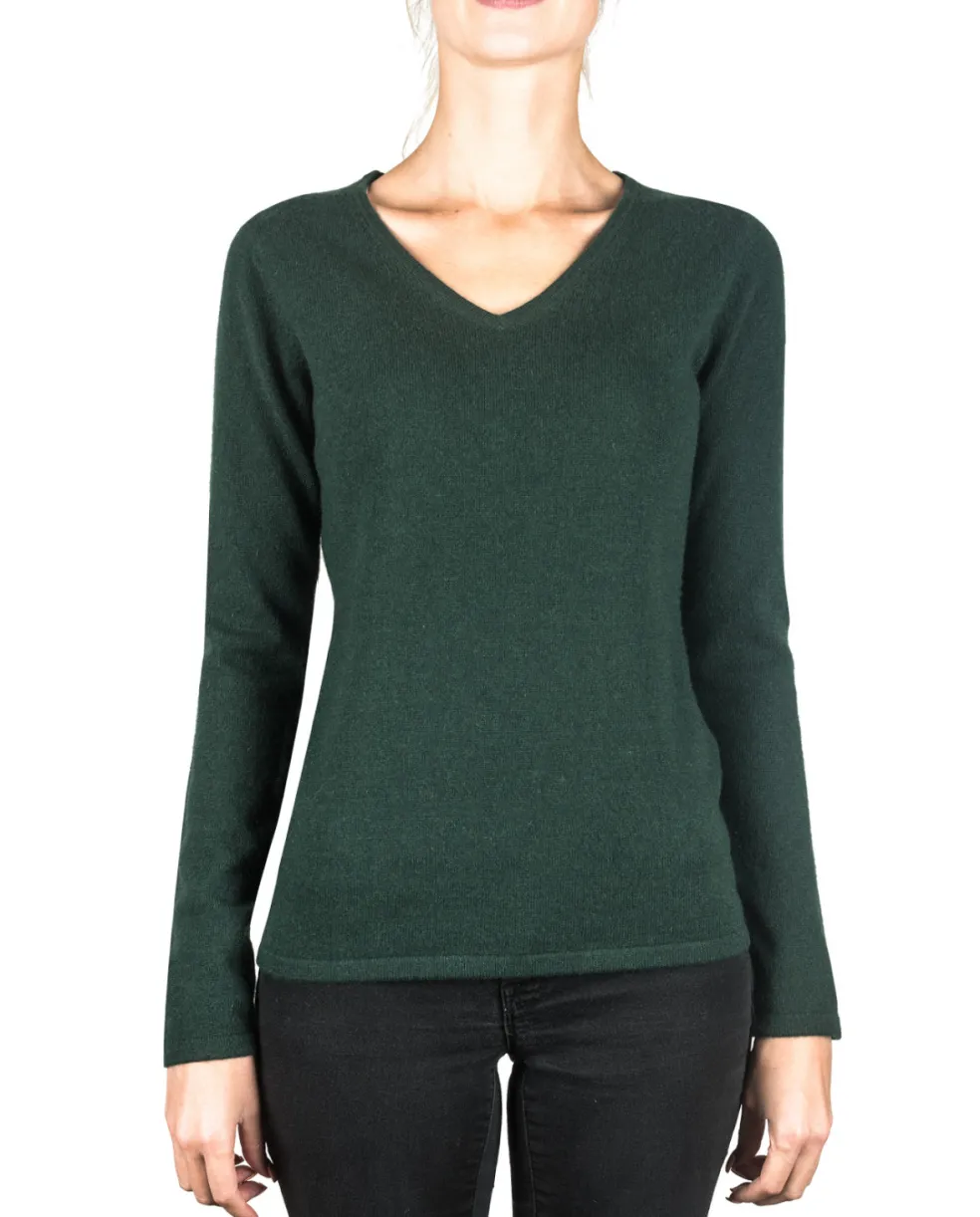 Kaschmir V-Ausschnitt Pullover dunkelgrün
