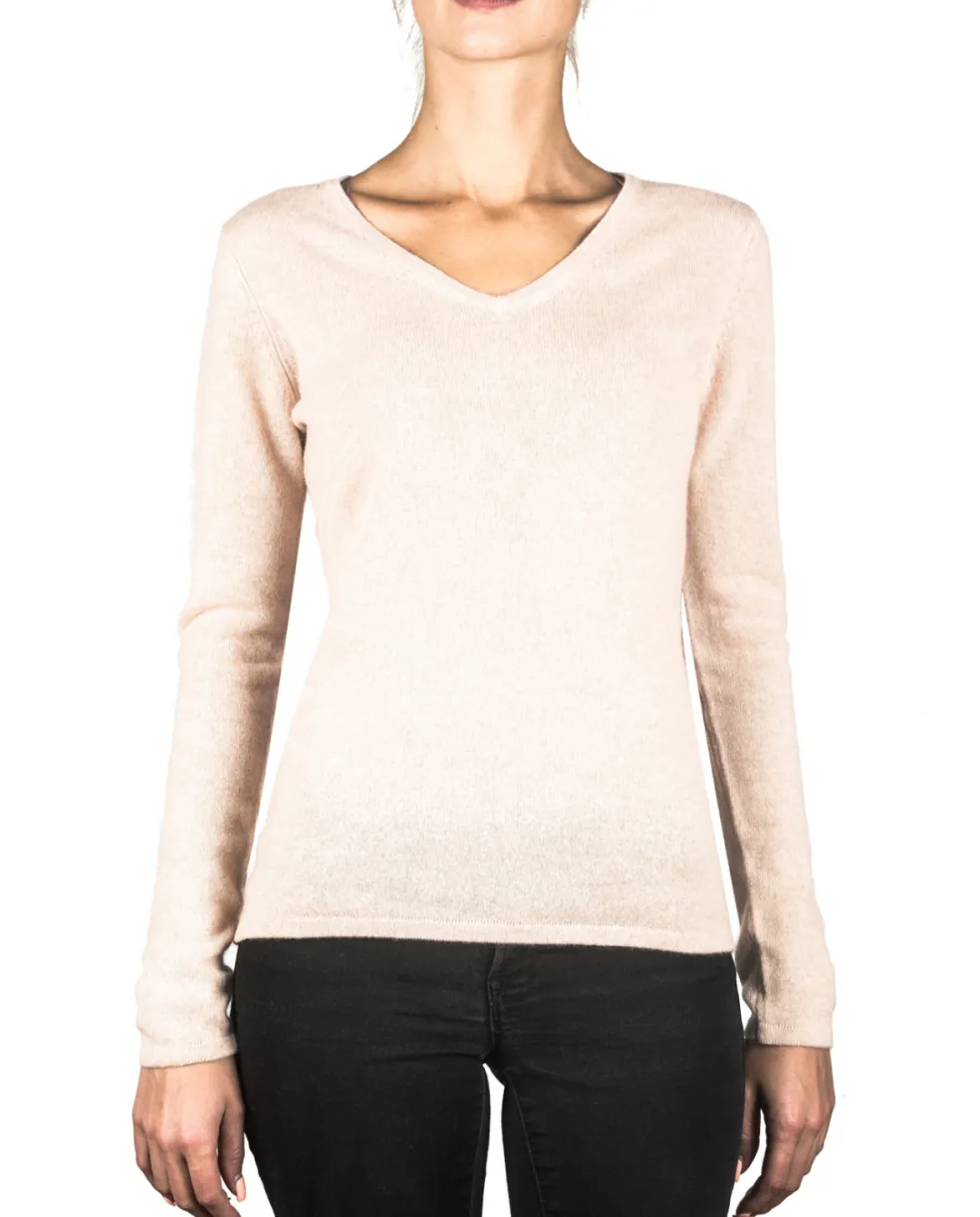 Kaschmir V-Ausschnitt Pullover washed ecru