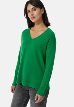 Kaschmir V-Ausschnitt Pullover mit Seitenschlitzen grün