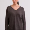 Kaschmir V-Ausschnitt Pullover mit Seitenschlitzen taupe melange