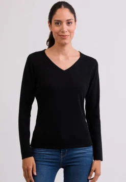 Kaschmir V-Ausschnitt Pullover schwarz
