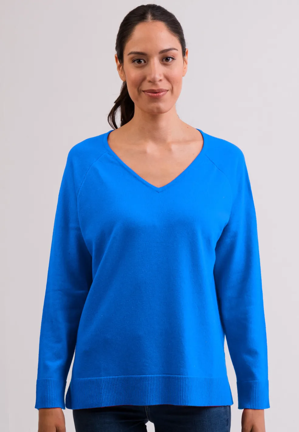 Kaschmir V-Ausschnitt Pullover mit Seitenschlitzen dazzling blau