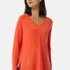 Kaschmir V-Ausschnitt Pullover mit Seitenschlitzen sonnengelb