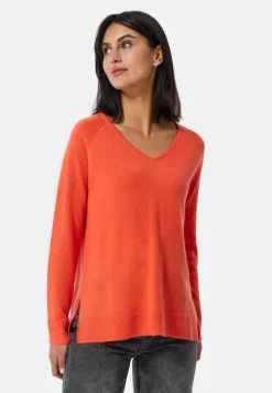 Kaschmir V-Ausschnitt Pullover mit Seitenschlitzen sonnengelb