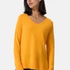 Kaschmir V-Ausschnitt Pullover mit Seitenschlitzen goldenrod
