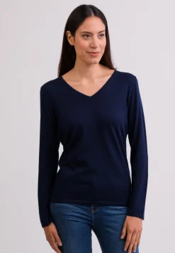 Kaschmir V-Ausschnitt Pullover marine blau (Frühling)