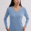 Kaschmir V-Ausschnitt Pullover hellblau (Frühling)