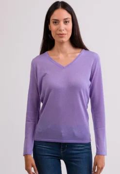 Kaschmir V-Ausschnitt Pullover viola (Frühling)