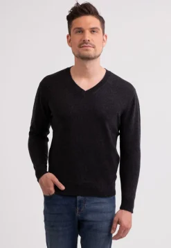 Kaschmir V-Ausschnitt Pullover dunkel anthrazit