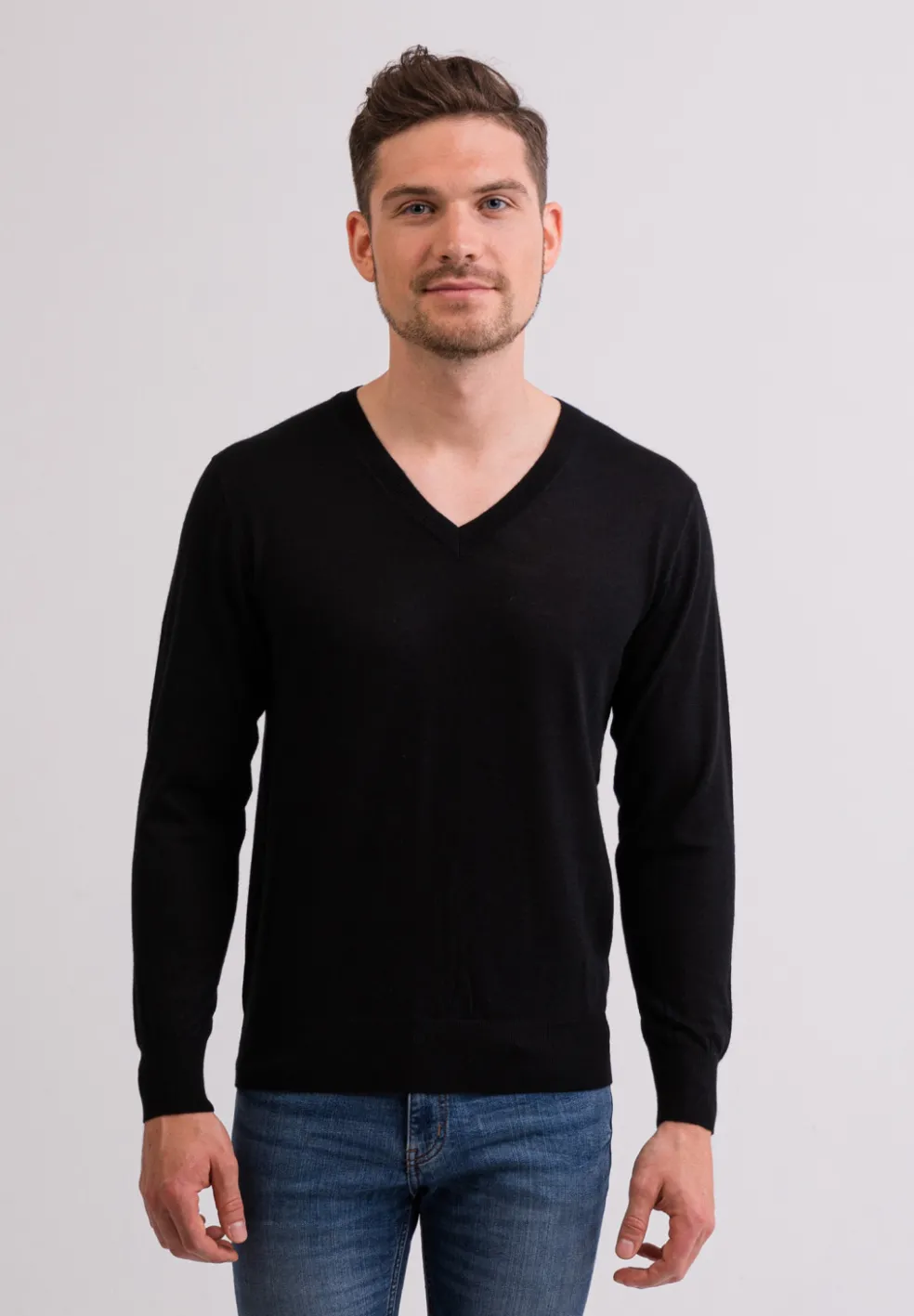 Kaschmir V-Ausschnitt Pullover schwarz (Frühling)