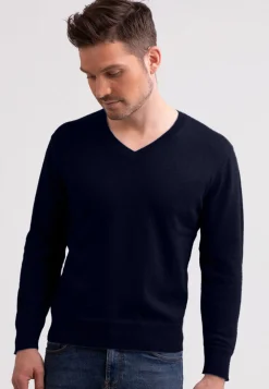 Kaschmir V-Ausschnitt Pullover marine blau