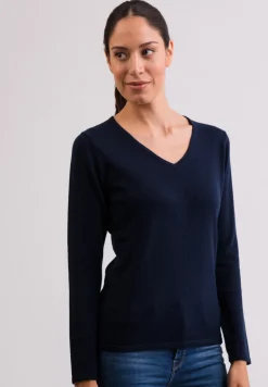 Kaschmir V-Ausschnitt Pullover marine blau