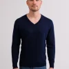 Kaschmir V-Ausschnitt Pullover marine blau (Frühling)