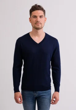 Kaschmir V-Ausschnitt Pullover marine blau (Frühling)