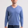 Kaschmir V-Ausschnitt Pullover azurblau
