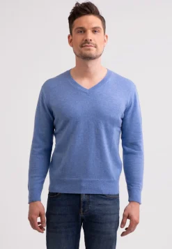 Kaschmir V-Ausschnitt Pullover azurblau