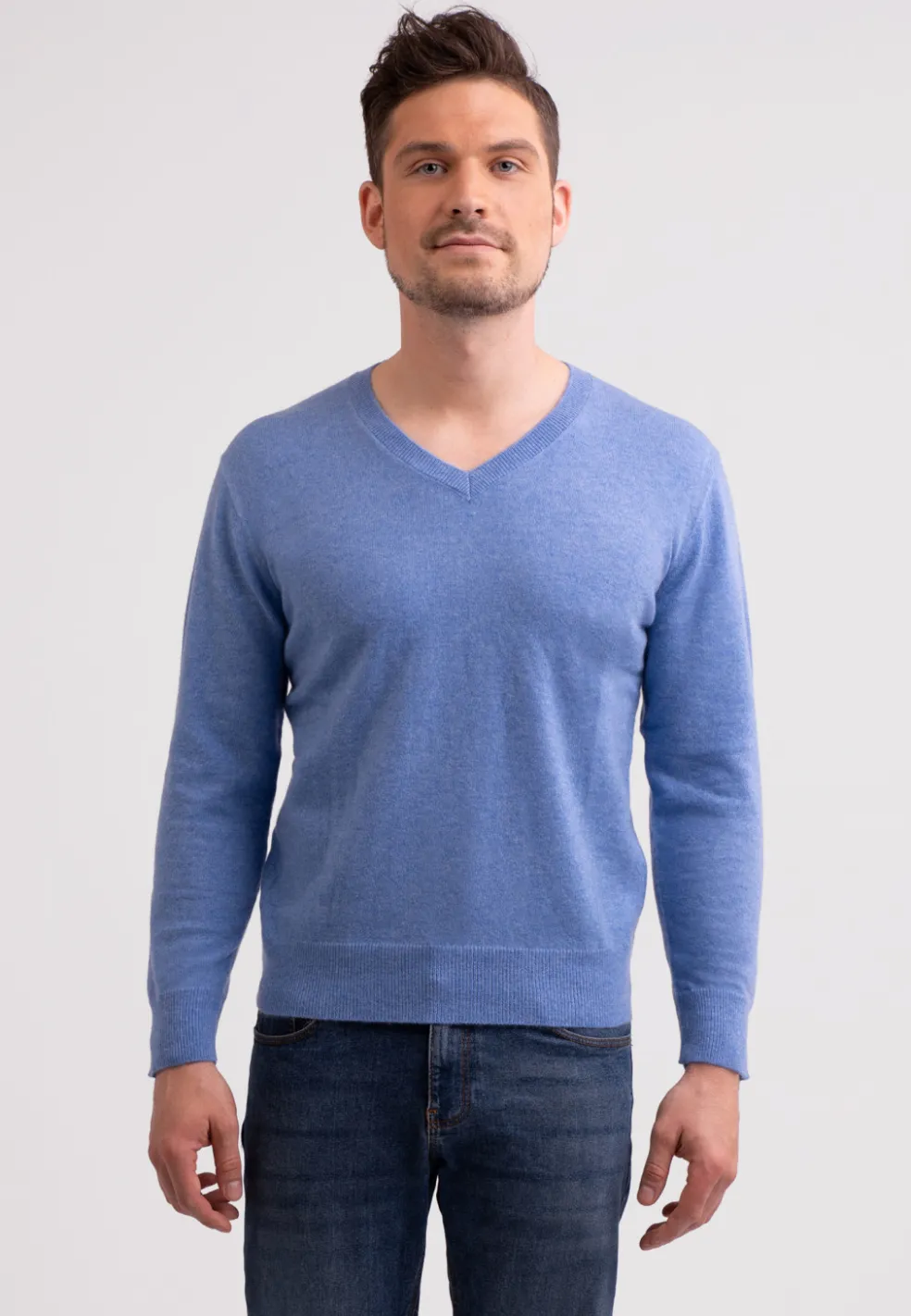Kaschmir V-Ausschnitt Pullover azurblau