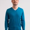 Kaschmir V-Ausschnitt Pullover mykonos blau (Frühling)