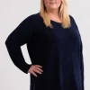 Kaschmir V-Ausschnitt Pullover mit Seitenschlitzen marine blau